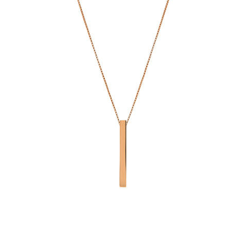 A long gold petangular pendant with inscription on gold chain